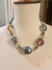 Source Unknown Multicolor Faceted Bead Necklace in Teal, Amber & Purple