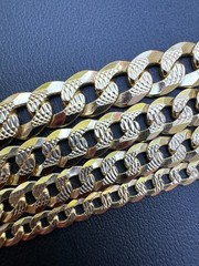 Real 14k Gold Plated Solid 925 Silver Diamond Cut Flat Cuban Bracelet 4-8mm