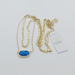 Kendra Scott Elisa Multi Strand Gold Pendant Necklace In Ocean Blue Opal