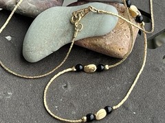 Vintage Amway Italy Gold Tone Snake Chain Necklace Black Bead Minimalist 18”