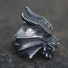 MENDEL Cool Large Gothic Mens Stainless Steel Dragon Head Ring For Men Size 7-15
