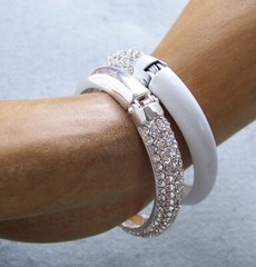 2 vintage Hollywood Regency rhinestone clamper bracelets NO US IMPORT FEES