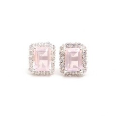 Natural Rose Quartz Octagon Stud Earrings 925 Sterling Silver Moissanite Jewelry