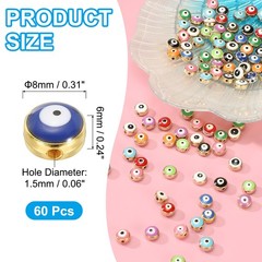 60 Pcs 8mm Flat Round Evil Eye Beads with Golden Edge, Blue