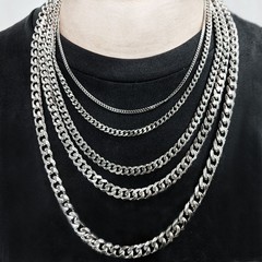16-30″ Stainless Steel Silver Chain Cuban Curb Womens Mens Necklace 3/5/7/9mm