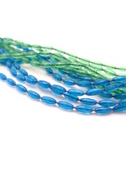 Lucite 12-strand Blue Green Glass Beaded Statement Necklace Gold Tone Box Clasp