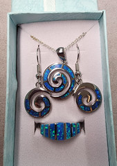 Opal Sterling Silver Earring 35mm, Ring sz 8, Necklace 18″ Set