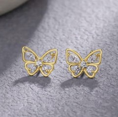Gold Plated Butterfly Stud Earrings 925 Sterling Silver CZ Gold Earrings