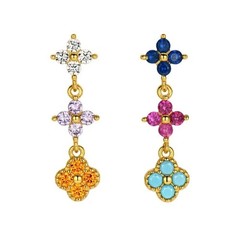 Clover Flower Multicolor Gem 925 Silver CZ Drop Dangle Stud Earrings Gift