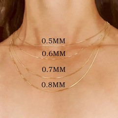 14K Solid Yellow Gold Box Chain Necklace 0.4MM-0.7MM Spring or Lobster