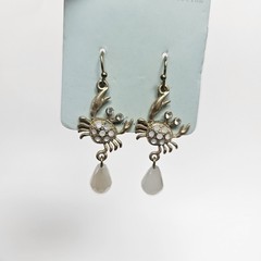 CIEL Collection Crab Dangle Earrings Gold Tone Crystal White Bead Coastal