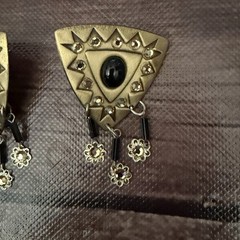 Gold And Black Stone Triangle Shield Earrings