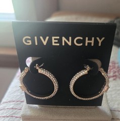 Givenchy Medium Gold Tone Crystal Hoop Earrings NWT
