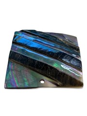 Large Abalone Shell Pendant with Black Strip Geometric Overlay