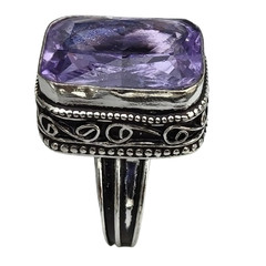Amethyst Hydro Gemstone Antique Silver Plated Ring US Size-8.5 A 1352