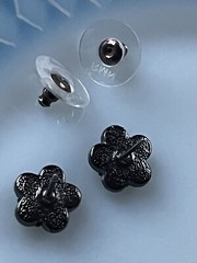 Small Black Rhinestone Flower SIlvertone Post Earrings for Pierced Ears – 3/8th’