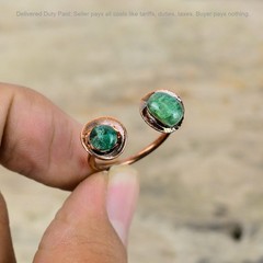 Copper Zambian Emrald Gemstone Bezel Solitaire Electroformed New Ring Jewelry