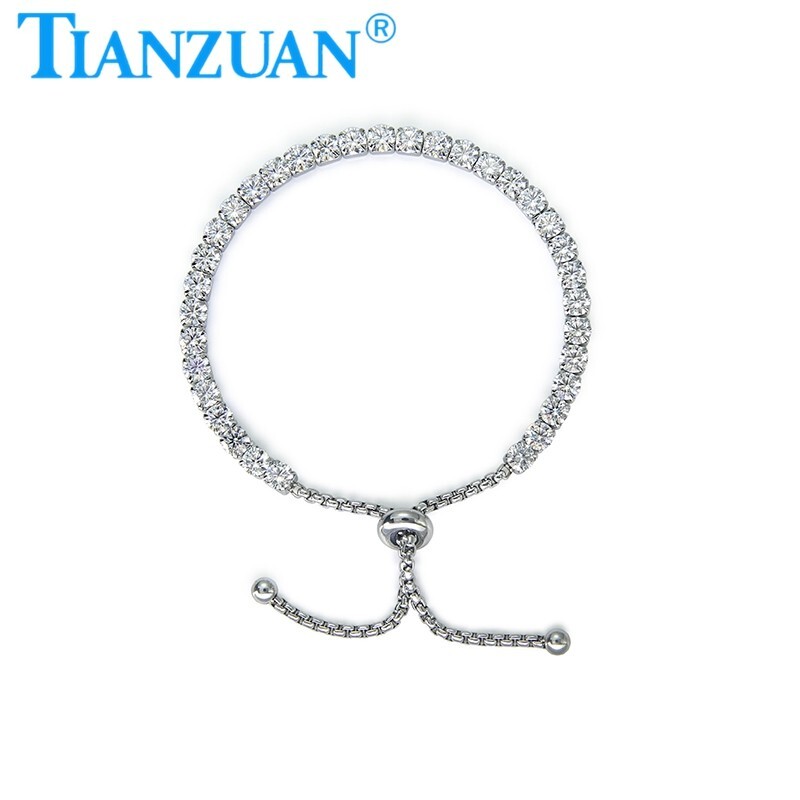 Stainless steel Adjustable Bracelet with 4mm Round Moissanite Jewelry