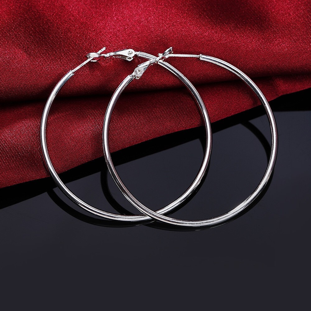 925 Sterling Silver 5cm 6cm 7cm 8cm 9cm 10cm Large Hoop Earrings with Gift Bag