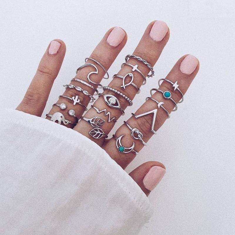 Bohemian 20 PC Ring Lot Ring Popular Silver Tone Boho Rings NEW Teen Favored