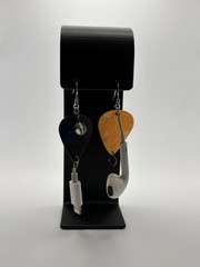 Guitar Pick Dangle Earrings w/ Earbud & USB Plug Charms, Plastic/Metal