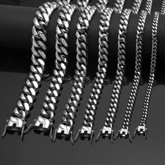 6-18mm Heavy Women Mens Miami Cuban Link Chain Silver Stainless Steel Necklace