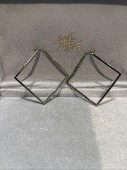 Karl Lagerfeld Paris Large Silver Tone Signature Crystal Paved Triangle Earrings
