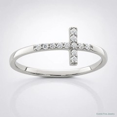 Sterling Silver Rhodium-Plated CZ Sideways Cross Ring