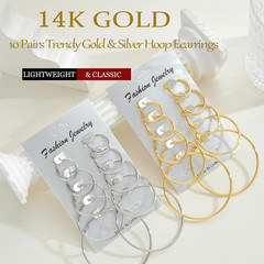 10 Pairs Gold Silver Hoop Earrings for Women | 14K Gold Plated Hoop Dainty Earri
