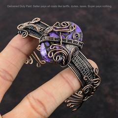 Copper Russian Charoite Gemstone Copper Handmade Wife Wire Wrapped Cuff Jewelry