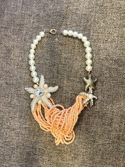 Statement Peach Beaded Necklace & Earring Set with Pearl Accents