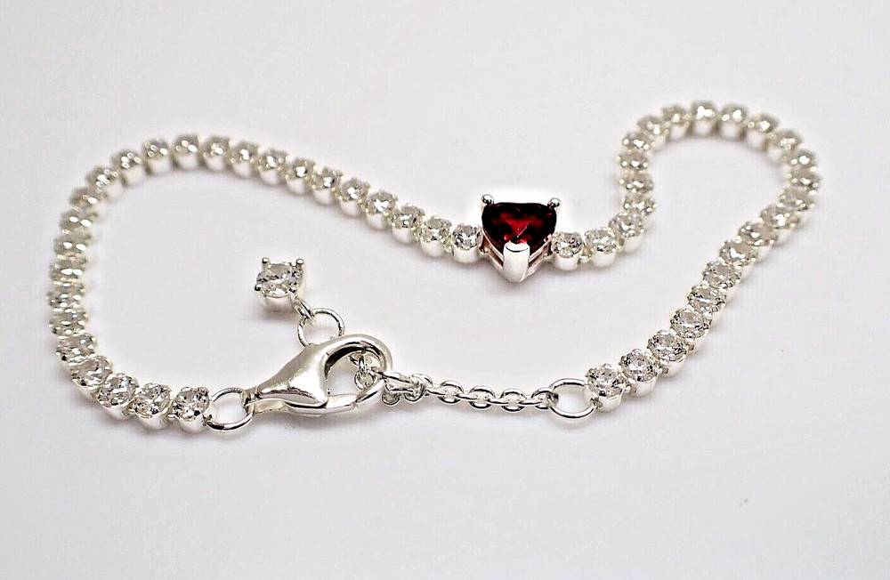 Authentic Pandora #590041C02-20cm Red Sparkling Heart Tennis Bracelet