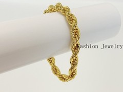 18K Yellow Gold Stamped Diamond Cut Rope Chain Bracelet 10.5mm 7.5INCH Men Women