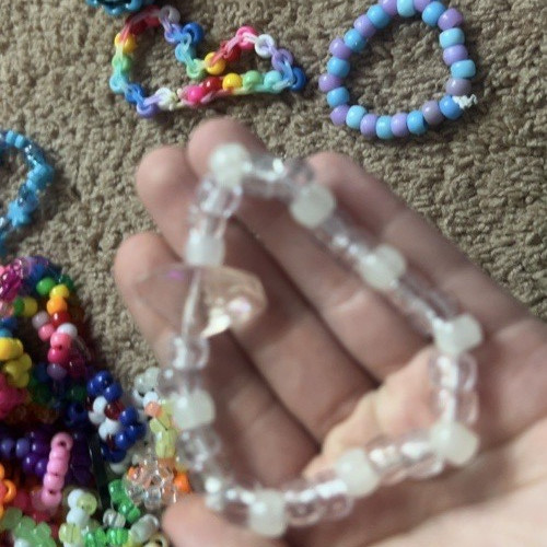 Clear & White Plastic Round Beaded Bracelet, Beaded Style, Crystal charm