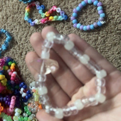 Clear & White Plastic Round Beaded Bracelet, Beaded Style, Crystal charm