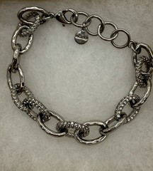 Stella & Dot Christina Bracelet Pave Rhinestone Silver Tone Link 7-8 Inch