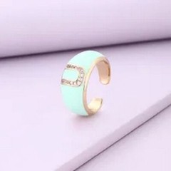 Colorful Acrylic Ring-English Alphabet Rings Round Fashion Women Cocktail Jewelr