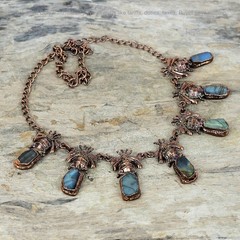 Copper Natural Labradorite Rough Chain Electroformed And Honey Bee Wife Necklace