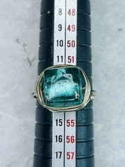 Vintage Artisan Wire Wrapped Aqua Glass Statement Ring (c. 2000s–2010s)