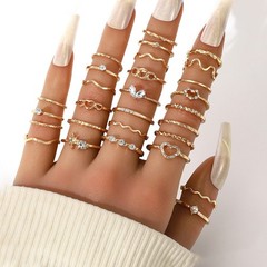 Gold Tone Rings Set 28 Different Styles for Women Stackable Hypoallergenic