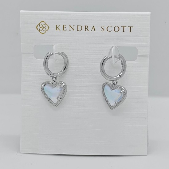 Kendra Scott Ari Heart Silver Huggie Earrings in Dichroic Glass