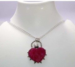 Heart Simulated Ruby Pearl 925 Silver Plated Necklace 19″ Best Seller Design MJ