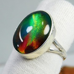 Natural Aurora Opal 16x12mm 925 Sterling Silver Ring Fine Jewelry Gift ~