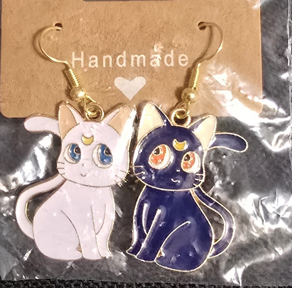 Handmade Sailor Moon Earrings Artemis & Luna Cats