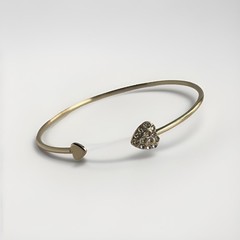 Gold Tone Open Cuff Bracelet (Bangle Style) with CZ Heart Ends