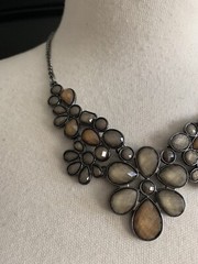 Ballet Brand Flower Pendant Statement Necklace Brown and Grey Tones
