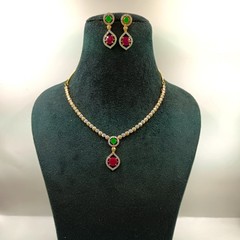 Round Stone Ruby Emerald Necklace Set 22k Gold Plated South Indian Jewelry