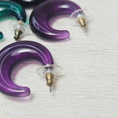 Joan Rivers 4 Pr Clear Puffy Hoop Earrings Green Black Purple Brown