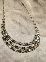 Premier Designs Silver Triple‑Row Crystal Necklace Clear Faceted Stones