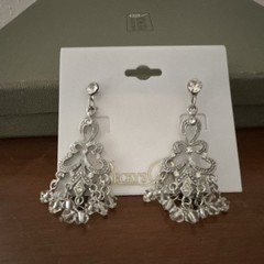 Becky’s Silver-Tone Crystal Rhinestone Chandelier Dangle Hook Earrings